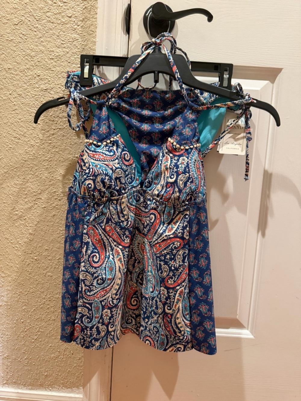 NWT Lucky Brand Turquoise & Navy Tankini, SZ LG removable pads; hygienic liner